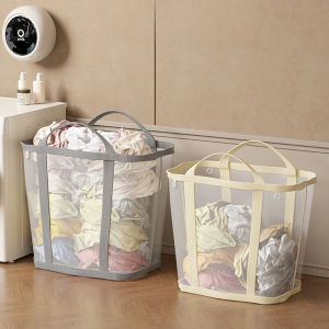1 PC Nylon Mesh Laundry Basket with Handle Breathable Folding Portable Dirty Clothes Organizer Bags Large Capacity Storage Bag
