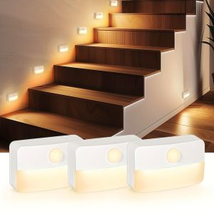 Motion Sensor Night Light Wireless LED Stair Lights with Auto On/Off Warm White No Wiring Needed for Hallway Closet Cabinet