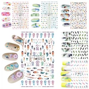 Sticker Dán Móng Tay 3D Chống Nước Hoạ Tiết Bông Hoa Và Woodland Animals / Lông Vũ Rainbow Feathers / Nails sticker Series F041 - F058