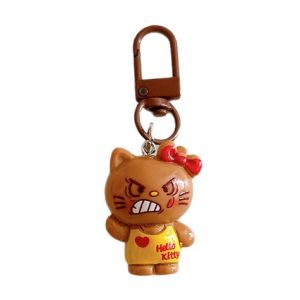 Cute 3D Black Leather KT Cat Keychain Pendant Creative Cartoon Bag Pendant Backpack Accessories Best Friend Gift