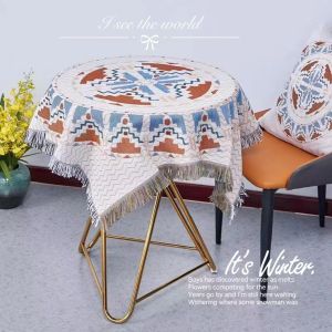 Ethnic Style Bohemia Cotton and Linen Tablecloth and Coffee Table Cloth round Tablecloth Accessible Luxury Fancy Dining Table Cloth Tablecloth Morandi