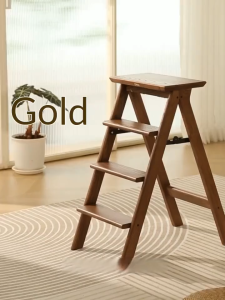 Chair Step Stool Ladder Wooden 3-Step Chair with Storage Shelf | Kitchen Helper Multi-Purpose Space Saving Home