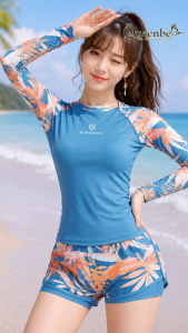 Bộ đồ bơi nữ dài tay quần đùi rời có big size Queenbe GLSWIM074 vải thun Lycra cao cấp co giãn ít thấm hút mau khô kèm mút ngực