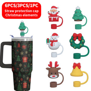 6PCS/3PCS/1PCS Creative Christmas Elements 10MM Straw Protective Cap Water Cup Straw Dust Cap