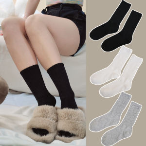 【♡Lovely girls house♡】Solid Color Winter Warm Mid-calf Socks Japanese style Knitted Wool Calf Socks for Women Girls