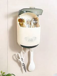 Hộp đựng đũa muỗng treo tường thoáng khí ngăn ẩm mốc Ống đựng đũa có nắp đậy chống bụi côn trùng tích hợp móc treo