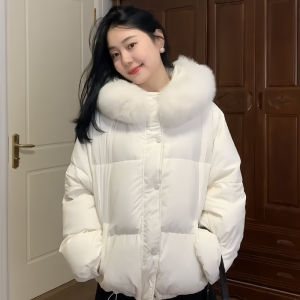 Thickened down Cotton Jacket Womens Large Fur Collar Winter New Style Warm Student Versatile Outerwear Korean Loose Fit Long Sleeve Short Coat