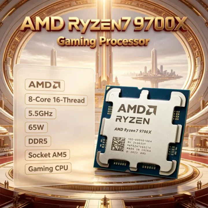 AMD | AMD Ryzen 7 9700X 8-Core 16-Thread 4NM L3=32M 3.8GHz Up to 5.5GHz 65W DDR5 PCIe 5.0 Socket AM5 Gaming CPU