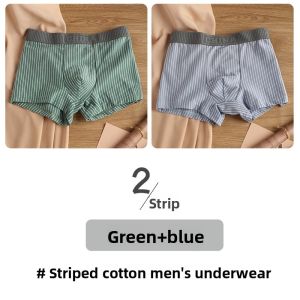 JIAZINI | Mens Cotton Underwear Breathable Summer Shorts Pure Cotton Youth Large Size Boxer Briefs Anti-Friction Striped Pattern Mid-Waist