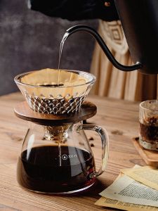 Thickened Heat Resistant Diamond Coffee Filter Cup Hand Pour over Coffee Set Glass Sharing Pot Home Coffee Making Tools