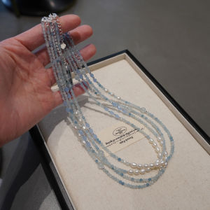 Natural Sea Blue Agate Pearl Necklace Luxury Baroque Clavicle Chain New Chinese Style Fashion Jewelry Accessories for Women