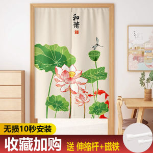 New Chinese Style Room Partition Door Curtain Privacy Curtain for Bedroom Bathroom Living Room No Drilling Required Semi Curtain