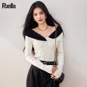 puella | Color-blocked Twisted Design Knit Top