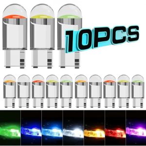 10Pcs T10 LED Crystal Bulb Car COB Signal Integrated Light 7 Colors Wedge License Plate Light Dome Indicator Light Reading Light Plate License Lamp 12V