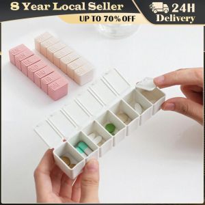 7 Days Pill Medicine Box Weekly Tablet Holder Storage Organizer Container Case Pill Box Splitters 3 Colors Pill Case Organizer Mini Weekly Portable Pill Box Organizer 7 Days 7 Grids Pills Medicine Cases Container Storage for Tablets Vitamins Fish Oils