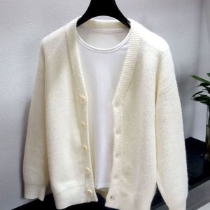 Trendy Khaki V-Neck Open Cardigan Mens Knitted Sweater Loose Large Size Spring 2024 New Arrival Lazy Style Outerwear