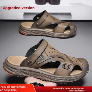 Mens Summer Outdoor Wear Anti-Slip Wear-Resistant Sports Sandals Casual Beach Slippers Driving Dual-Purpose Open-Toe Sandals