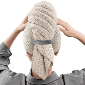 Super Absorbent Hair Towel Ultra Soft Hair Towel Wrap with Elastic Loop for Curly Hair Long & Short Hair