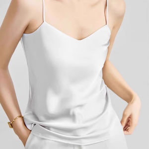 chaqi | Áo ba lỗ ren satin cổ chữ V gợi cảm dành cho nữ Áo ba lỗ màu trơn thon gọn mùa hè 2025 Áo ba lỗ cổ chữ V ren satin dành cho nữ