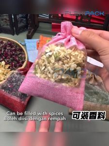 Window Cute Drawstring Bag Pouch Bag Jute Bag Jewellery Bag Linen Burlap Bag Birthday Bag Beg Guni Uncang emas 收納袋 麻布袋