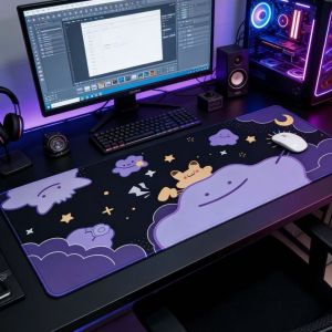Purple Starry Night Cute Clouds Abstract Art Frog XXL Rubber Mouse Pad Esports Games Computer Keyboard Desktop Decoration