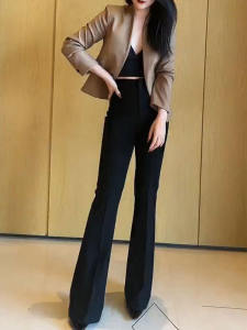 Slim Fit Tuxedo Pants Womens Black Casual Versatile Micro Flared Pants High Waist Slimming Drapey Narrow Version Spring Autumn New Style