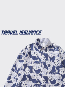 Travel Issuance Loose Long Sleeve Panda Print Vintage Shirt Comfortable Autumn Winter Mens Fashion Casual Classic Collar