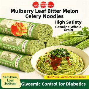 Handmade Buckwheat Noodles with Mulberry Leaf Bitter Melon and Celery for Fitness Meal Replacement