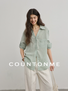 COUNTONME Loose Comfortable V-neck 100% Flax Long Sleeve Shirt Simple Wide-leg Pants Womens Business Casual Summer Outfit