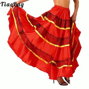 Women Long Spanish Skirt Swing Layered Dancing Skirt Belly Dance Skirt Spanish Bull Performance Sun Skirt 180/360 Degree