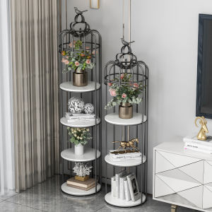 Nordic and American-Style Iron Birdcage Storage Rack Living Room Balcony Floor Multi-Layer Flower Rack Slightly Luxury Decoration Decoration Rack Creative