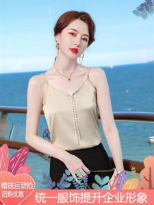 White Silk Chiffon Base Shirt V-Neck Thin Summer Fashionable Womens Inner Wear Matching Vest Straight Cut Polyester Blend