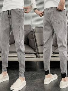 Slim Fit Mens Jeans mid Low Waist Stretch Denim Casual Nine Pointed Straight Leg Cuffed Jeans Youth Fashion Autumn Wear