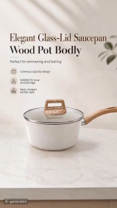 Nipiin Milk Pot Non-stick Pot with Glass Lid Wood Handle Soup Pot Multi-use Deep Pot for Kitchen