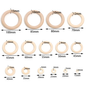 Unfinished Solid Wooden Rings 15-100MM Natural Wood Rings for Macrame DIY Crafts Wood Hoops Ornaments Connectors Jewelry Making