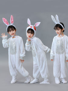 New Childrens Performance Costume Bunny Dance Skirt Animal Show Outfit Little White Rabbit Organic Cotton Coral Velvet Fabric