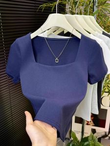 DVDK | Pistachio Green Squared Neck Short Sleeve Women T-Shirt