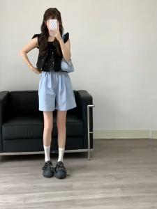 Quần Short Nữ Cạp Chun Hoạ Tiết Chấm Bi Chất Thoáng Mát Cho Mua Hè T000S