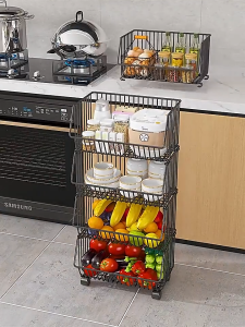 NINI Rolling Storage Trolley Cart with Detachable Baskets Multi Tier Kitchen Organizer Rack Vegetable Fruit Holder Shelf with Wheels for Home