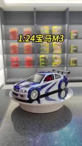 MAKEDA | 1:24 M3 GTR E46 M4 Model Sports Car Toys Alloy Diecast Doors Opened Sound Light Front Wheel Steering Pull Back Ornament Supercar