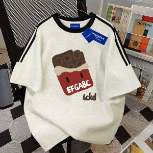 American Style Short Sleeve T-Shirt Womens Summer Heavy Pure Cotton Three Stripe Shoulder Insertion Casual Loose Fit Top