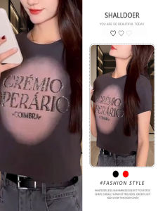 Shalldoer | เสื้อยืดแขนสั้นลายตัวอักษรสไตล์เกาหลีสำหรับผู้หญิงในช่วงฤดูร้อนปี 2025 เสื้อเชิ้ตทรงหลวมสบาย ๆ สไตล์ลำลอง