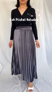Rok Plisket Bludru Velvet Dewasa Polos Premium Murah Tebal
