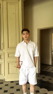 Bộ quần áo nam nữ thể thao SUN 07 Trắng Gạo chất poly áo polo mềm mại quần form suông dễ phối đồ