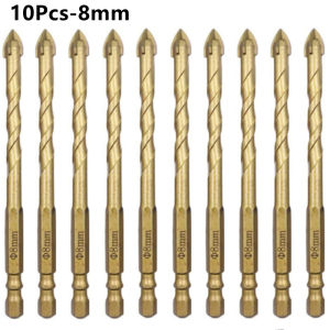 10pcsTitanium plating Bits Set 3/4/5/6/8/10/12mm Cross Tile Drill Bits Glass Ceramic Concrete Hole Opener Brick Drill Bits