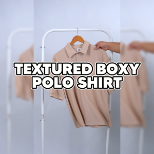 COLLAB by Inspi Textured Boxy Polo Shirt for Men & Woman Ribbed Knit Cuff Casual Korean Tops Style Collection Menswear Semi-Formal Polos