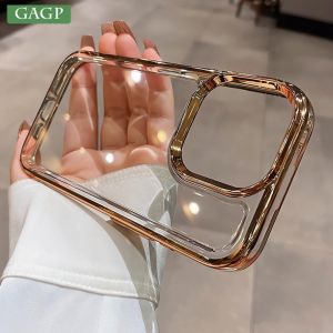 Eletroplate Transparent PC Phone Case for iPhone 13 12 14 11 15 16 Pro Max 15Pro 13Pro 16 Plus Clear Acrylic Shockproof Cover