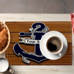 VIKAMA Nautical Style Placemats Wood Grain Anchor Waterproof Restaurant Yacht Club American Retro Gods Home Decoration