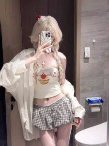 chaqi | American Hot Girl Style Ins New Printed Sleeveless Bandeau Summer Design Casual Versatile Pure Cotton White Top For Girls