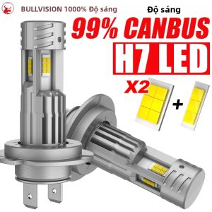 2X Mini H7 Bóng Đèn Pha LED 6000K Trắng 3 Mặt CSP Turbo Cao Chùm Thấp CANBUS Tương Thích Đèn Lái Xe Ô Tô 12V